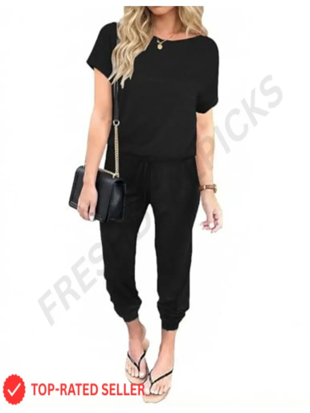 Women's Casual Stretchy Jumpsuit Crew Neck Romper with Pockets